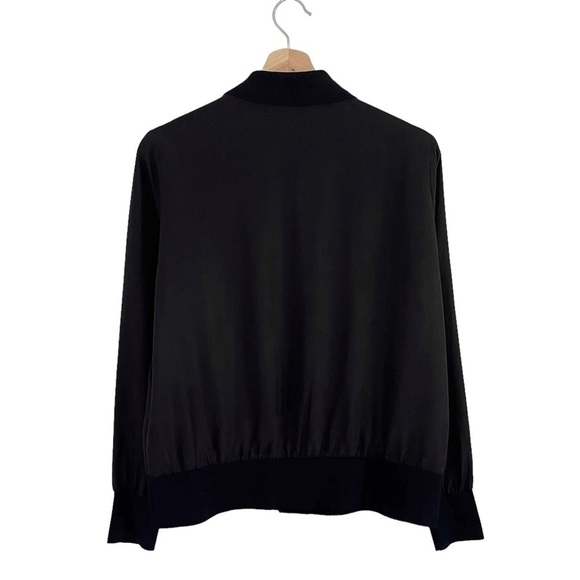COS Knit Trim Silk Button Front Long Sleeve Top Black 4 XS / Small - Picture 2 of 13